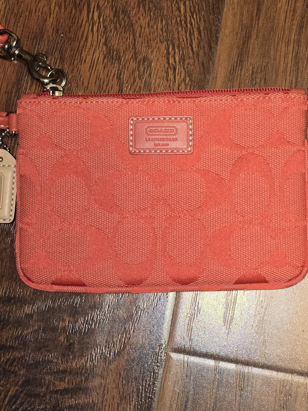 Coach Orange Signature Jacquard Wristlet